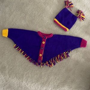 Crocheted Poncho with Matching Hat